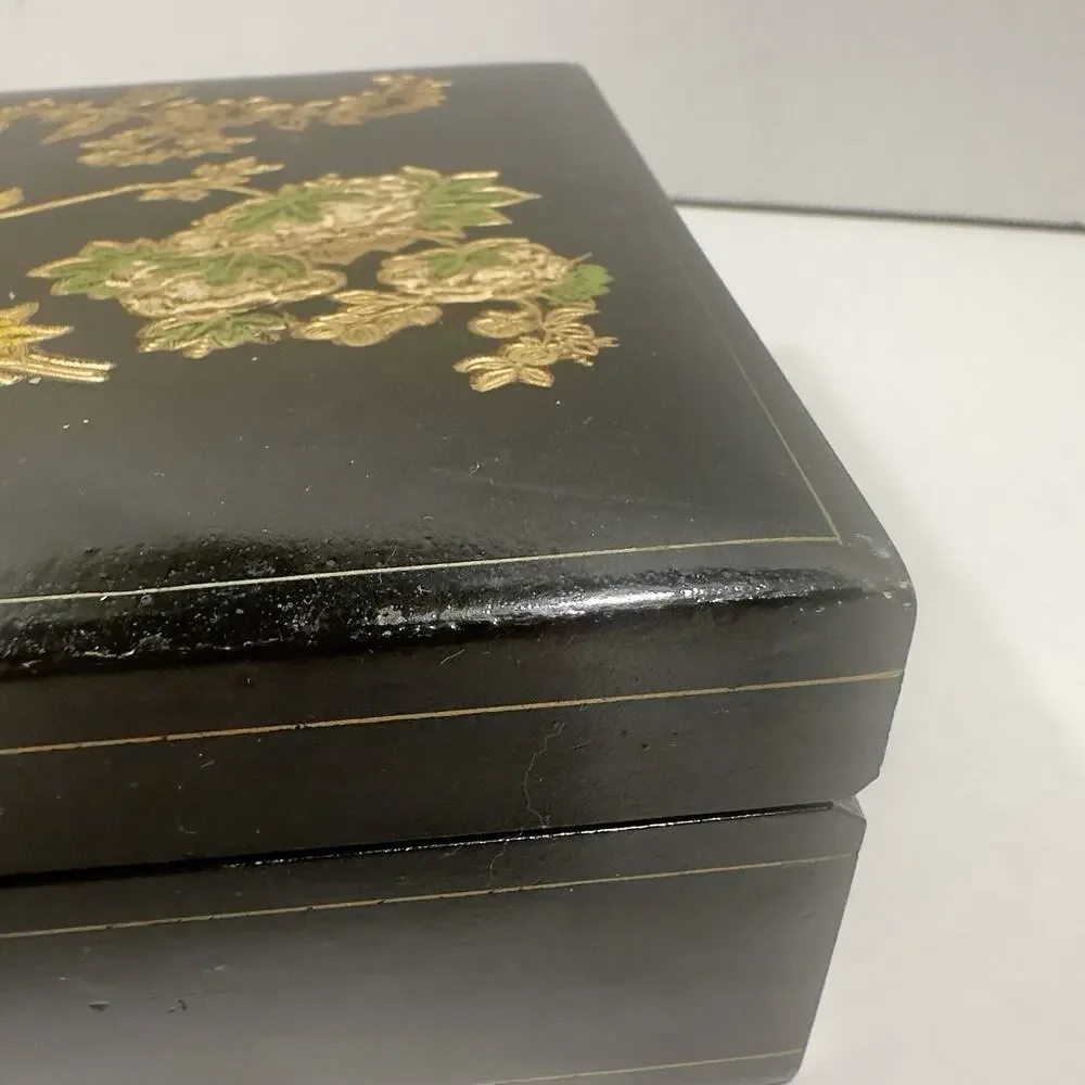 Vintage Florentine Wood Box, Made in Italy, Hand Painted, Black Square Numbered